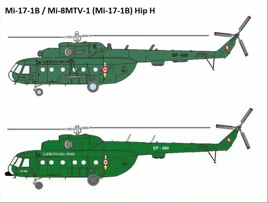 Mi-17-1B, matricula EP-630, adquirido en 1984 a Rusia. Mi-8MTV-1 (Mi-17-1B), matricula EP-660 (N