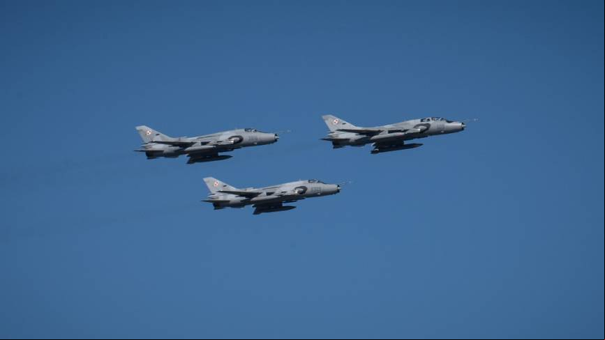 Otra novedad en el aire fueron estos dos KAI F-50GF, a los que encabezaba un veterano MiG-29. defensa.sergipeconectado.com/otan-y-europa/imagenes-primer-avion-combate-fa-50-fuerza-aerea-polonia